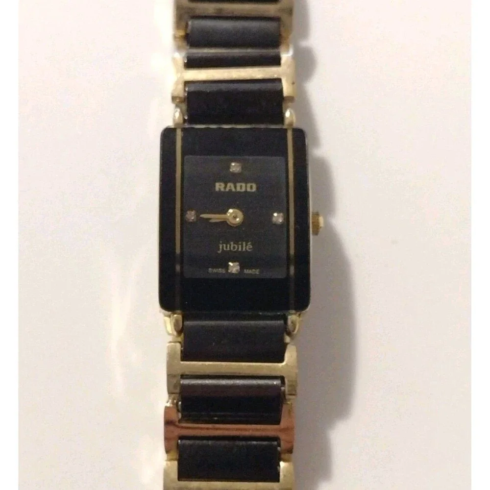 Rado Jubile 18mm Black Gold Womens Quartz Diamond Wristwatch Ceramic Bracelet